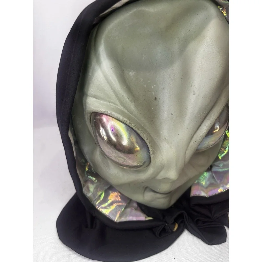 90's Alien Mask Hood Iridescent Eyes Latex Costume Mask Halloween